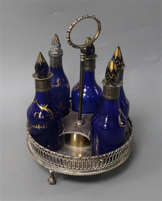 A George III silver six-bottle cruet stand, H approx 20cm, dia 13.5cm